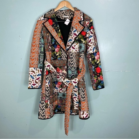 Alice + Olivia Jackets & Blazers - Alice + Olivia Moya Patchwork Tapestry Floral Quilted Coat Belted Butterfly Sz S